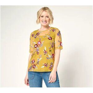 LOGO Lavish by Lori Goldstein Mesh Top with Knit Tank Wild Bamboo Medium A684792